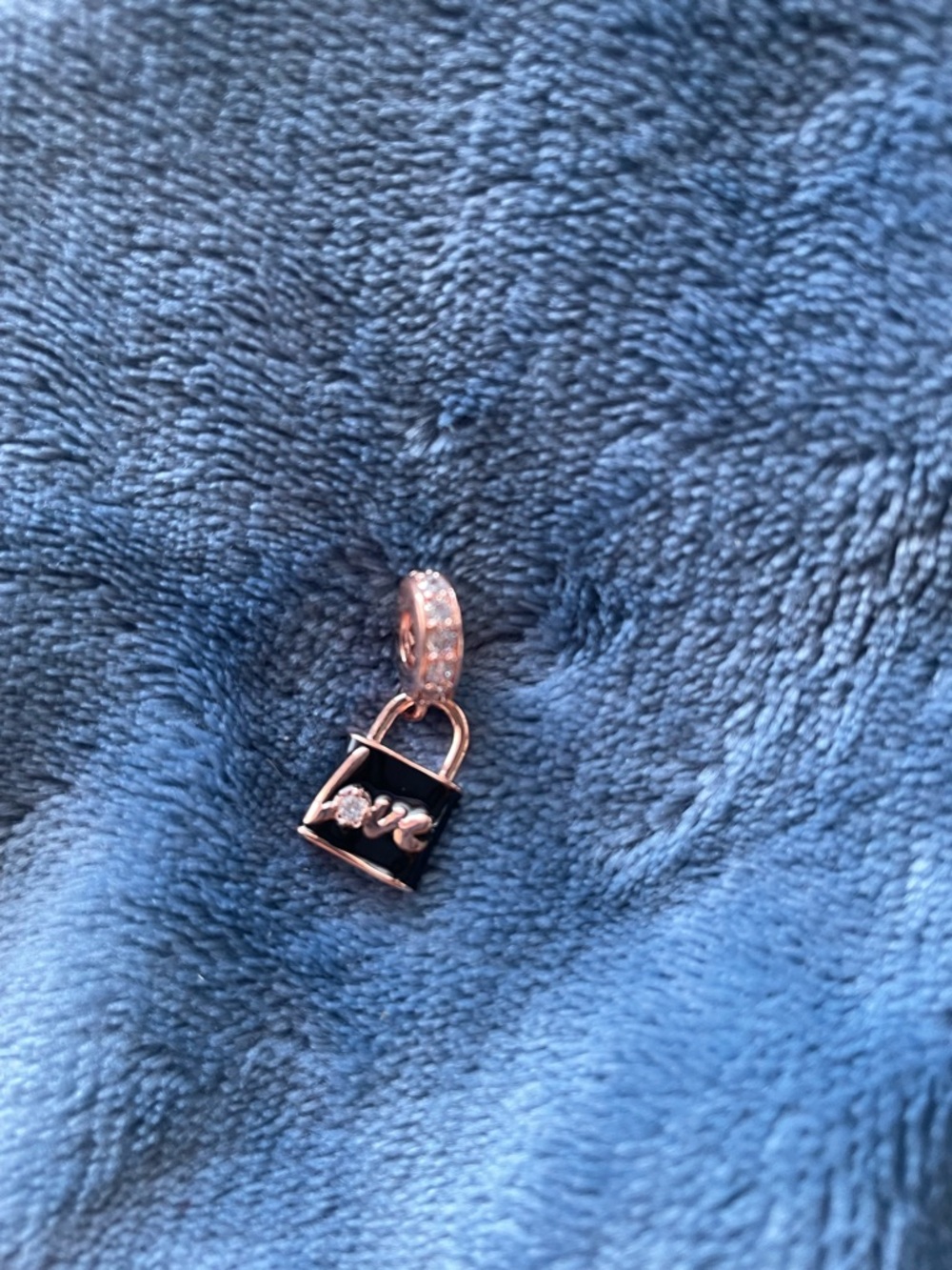Pandora Rose Gold Lock Charm Pendant with Black Enamel